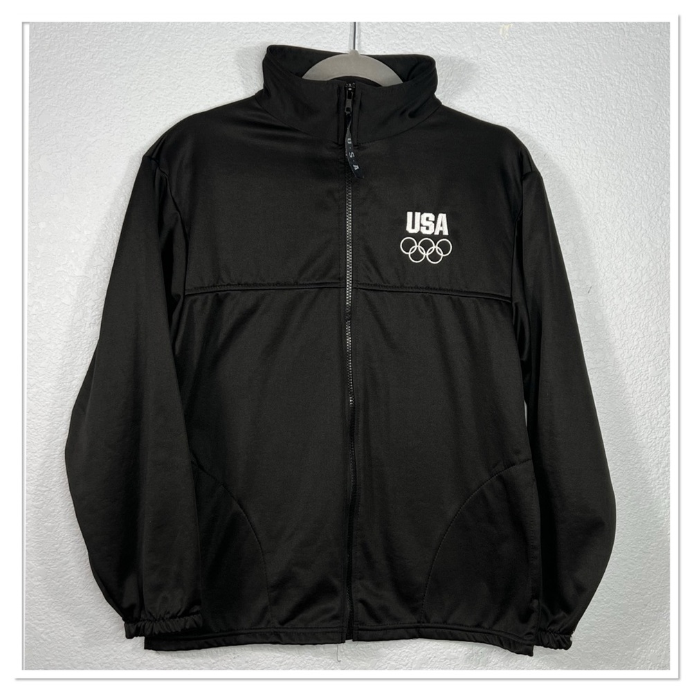USA Olympics Black Full Zip Warm Up Track Jacket Sz M